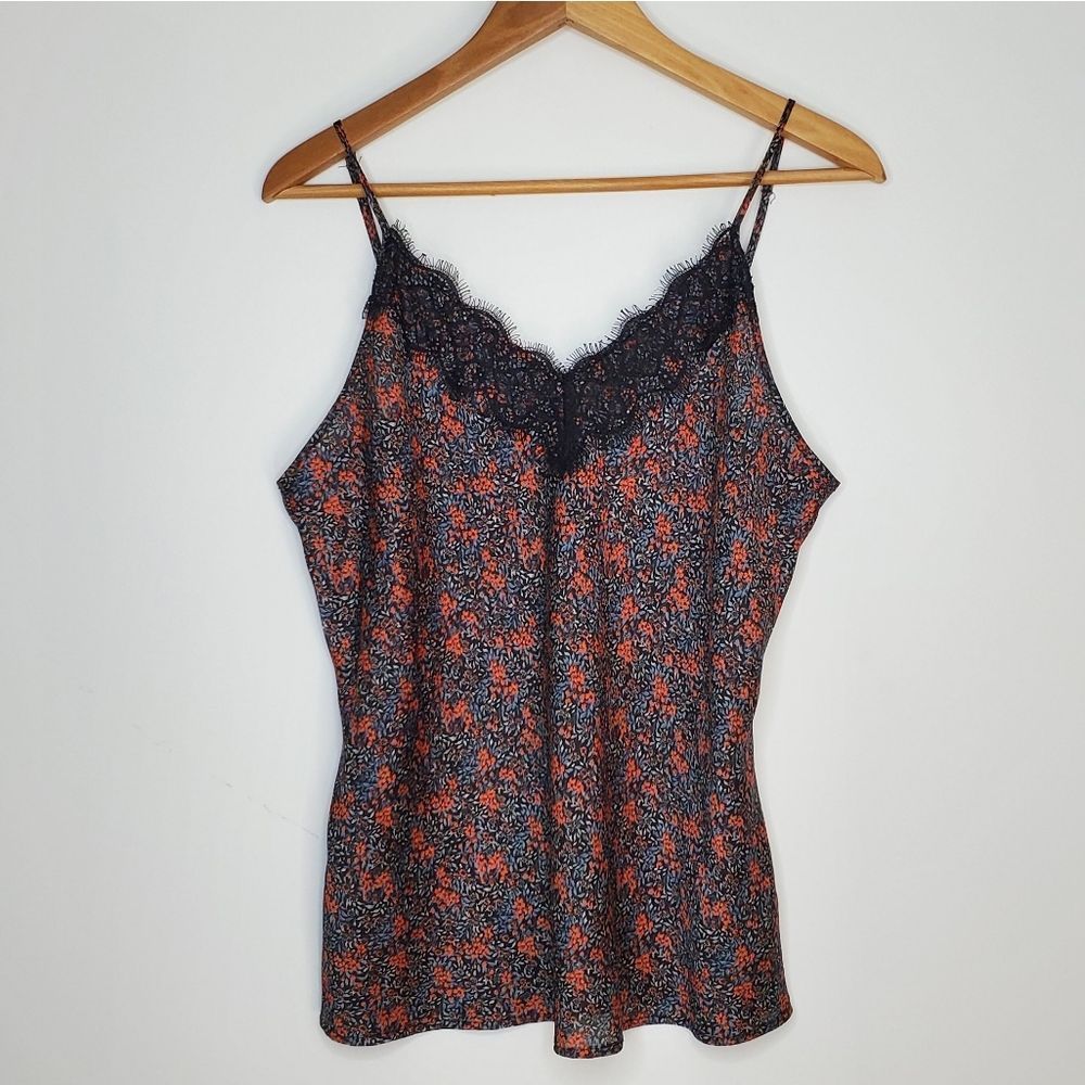 Avec Les Filles Floral Lace Trim Camisole in Black and Red